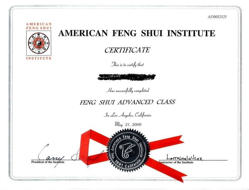 A sample feng shui certification from American Feng Shui Institute. Feng Shui Certification - How You Should Approach a Feng Shui Consultant