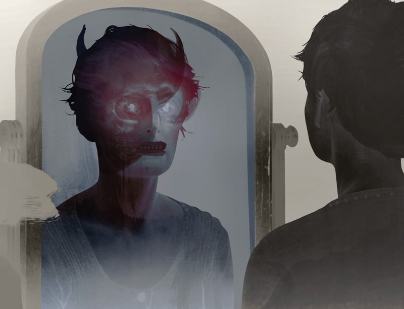 Stare at yourself and you may actually see a distorted version of your own face when you’re about three feet away from the mirror in the dark room, according to the strange face-in-the-mirror illusion experiment. Halloween trick mirror dark room face distortion - 27 Feng Shui Tips to Attract Love and Improve Romance