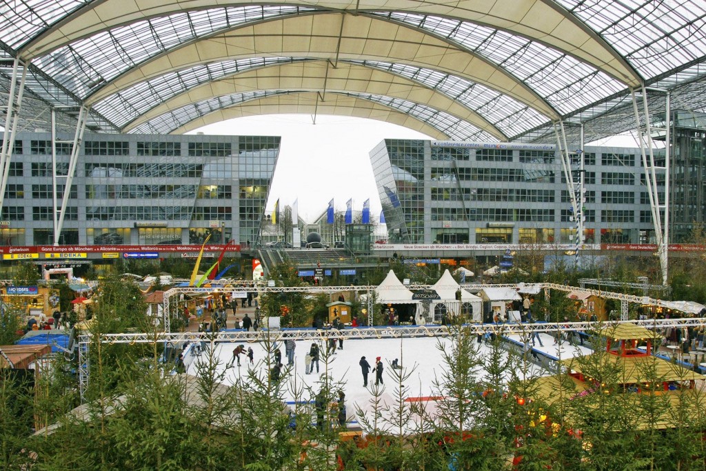 Munich Airport during Christmas with ice-skating. Munich Airport Center Christmas Market Ice Skating min 1024x683 - Top 10 International Airports with Awesome Feng Shui