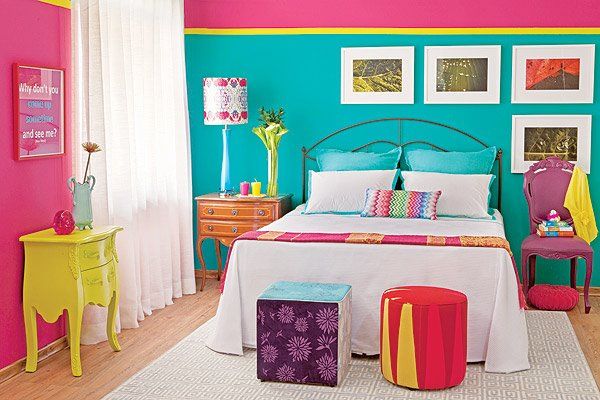 The colors of this bedroom is too vibrant and energetic for proper sleep and rest. ultra colorful bedroom disrupts feng shui for sleep - Feng Shui Colors: The Science and Psychology Behind It