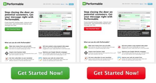 The famous green vs. red button A/B test. Image credit: hubspot.com red vs green button ab test min - Feng Shui Colors: The Science and Psychology Behind It